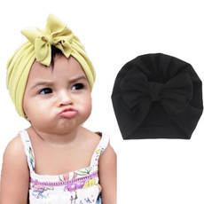 3 PCS Baby Solid Color Cotton Hedging Cap Bowknot Turban Hat(Black)