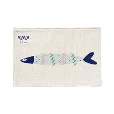 2 PCS Linen Single Side Mediterranean Simple Fresh Geometric Placemat Potholder Table Mat(Fresh Fish)