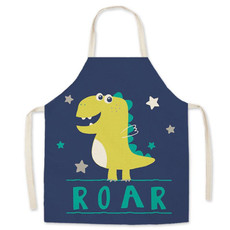 2 PCS Linen Fabric Art Cartoon Apron Parent-Child Sleeveless Halter Apron, Specification: 65x75 cm(Night Dinosaur)