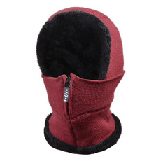 Knit Ear Protection Plus Velvet Thickening One-piece Hat Scarf Face Mask(Red Wine)