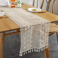 Widened And Stitched Rustic Knitted Hollow Tablecloth, Size: 30x220cm(Phoenix Double Stitching)