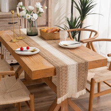 2 PCS Cotton and Linen Woven Colorblock Tassel Striped Rhombus Table Runner, Size: 30x120cm(Middle Cotton)