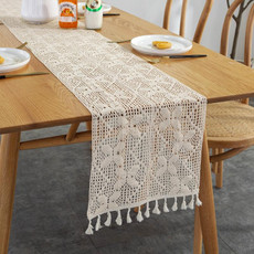 Widened And Stitched Rustic Knitted Hollow Tablecloth, Size: 30x220cm(Butterfly Double Stitching)