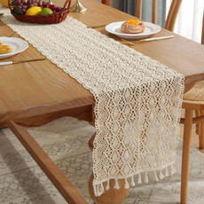 Widened And Stitched Rustic Knitted Hollow Tablecloth, Size: 30x180cm(Leaves Double Stitching)