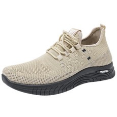 D06 Men Spring Flying Knitting  Shoes Lace Up Sports Casual Shoes, Size: 40(Beige)