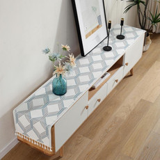 Home TV Cabinet Shoe Cabinet Chenille Polyester Tassel Tablecloth, Size: 35x140cm(Blue Geometry)