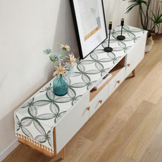 Home TV Cabinet Shoe Cabinet Chenille Polyester Tassel Tablecloth, Size: 35x180cm(Green Flower)