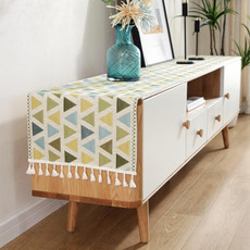 Home TV Cabinet Shoe Cabinet Chenille Polyester Tassel Tablecloth, Size: 35x160cm(Yellow-green Triangle)