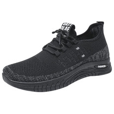 D06 Men Spring Flying Knitting  Shoes Lace Up Sports Casual Shoes, Size: 44(Black)