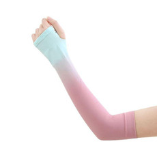 1 Pairs Summer Ladies Gradient Ice Silk Sleeve(Peacock Blue+Rose Pink)