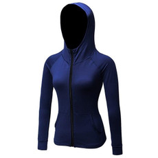 Autumn And Winter Zipper Long-sleeved Hooded Sports Jacket For Ladies (Color:Navy Blue Size:S)