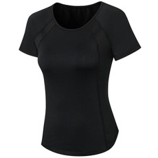 Tight Round Neck Sports Short Sleeve T-shirt For Ladies (Color:Black Size:M)