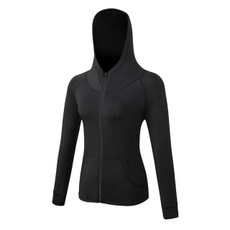 Autumn And Winter Zipper Long-sleeved Hooded Sports Jacket For Ladies (Color:Black Plus Velvet Size:XL)