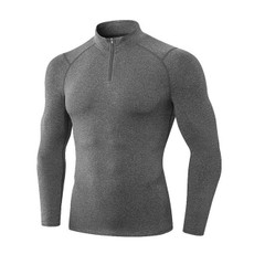Autumn And Winter Plus Velvet Half Zipper Long-sleeved Slim Fit Sportswear For Men (Color:Flower Gray Size:L)