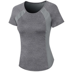 Tight Round Neck Sports Short Sleeve T-shirt For Ladies (Color:Flower Gray Size:S)