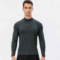 Autumn And Winter Half Zipper Long-sleeved Slim Fit Sportswear For Men (Color:Dark Gray Size:L)