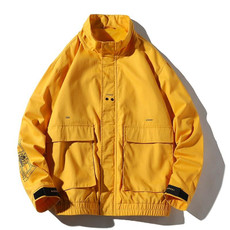 Letters Print Loose Top Casual Jacket for Men (Color:Yellow Size:L)