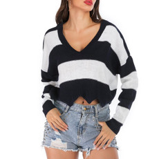 Striped Fashion Casual Pullover (Color:Dark Blue Size:M)