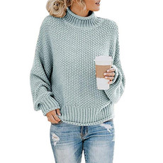 Fashion Thick Thread Turtleneck Knit Sweater (Color:Blue Size:XL)