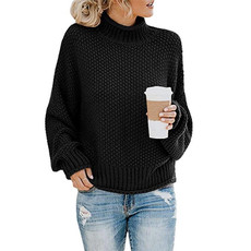 Fashion Thick Thread Turtleneck Knit Sweater (Color:Black Size:XL)