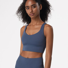 Skin Friendly Nude Sports Bra Cross Back Shockproof Fitness Vest (Color:Code Blue Size:S)