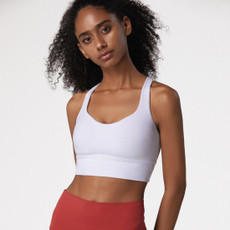 Skin Friendly Nude Sports Bra Cross Back Shockproof Fitness Vest (Color:White Size:L)