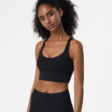 Skin Friendly Nude Sports Bra Cross Back Shockproof Fitness Vest (Color:Black Size:M)