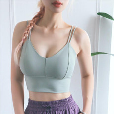 Double Suspender Vest Sports Underwear Three Dimensional Cup Fashion Back Yoga Bra (Color:Water Moss Size:S)