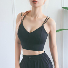 Double Suspender Vest Sports Underwear Three Dimensional Cup Fashion Back Yoga Bra (Color:Black Size:S)