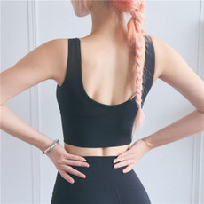 Full Package Deep U-back Shockproof Gathered Fashion Vest Sports Bra (Color:Black Size:L)