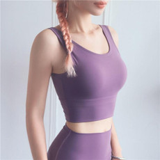 Full Package Deep U-back Shockproof Gathered Fashion Vest Sports Bra (Color:Smoked Purple Size:S)