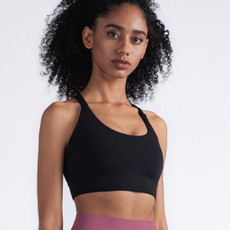 Y-shaped Wide Shoulder Belt Geometric Hollow Out Shockproof Nude Yoga Sports Underwear (Color:Black Size:M)