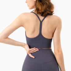 Fitness Sexy Beauty Back Sports Underwear Vest Type Nude Small Sling Yoga Bra (Color:Violet Ash Size:XXL)