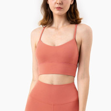 Fitness Sexy Beauty Back Sports Underwear Vest Type Nude Small Sling Yoga Bra (Color:Rustic Coral Size:M)