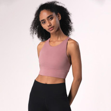 Shockproof Sports Underwear, Eiffel Small High Neck Yoga Bra (Color:Quicksand Powder Size:XL)