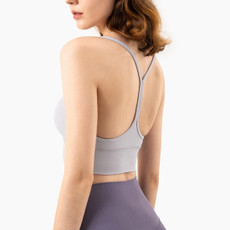 Fitness Sexy Beauty Back Sports Underwear Vest Type Nude Small Sling Yoga Bra (Color:Iced Iris Size:XL)