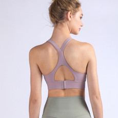 Y-shaped Wide Shoulder Belt Geometric Hollow Out Shockproof Nude Yoga Sports Underwear (Color:Smoky Blush Size:L)