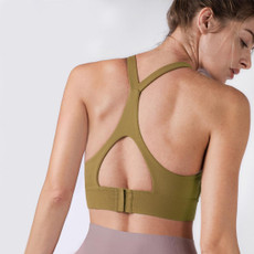 Y-shaped Wide Shoulder Belt Geometric Hollow Out Shockproof Nude Yoga Sports Underwear (Color:Crape Size:M)