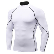 High Collar Fitness Running Stretch Quick Dry Standing Collar Long Sleeve T-shirt (Color:White Black Line Size:XL)