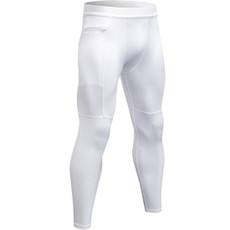 Zipper Pocket Fitness Running Training Sweat Wicking Quick Dry High Stretch Tights (Color:White Size:M)