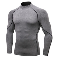High Collar Fitness Running Stretch Quick Dry Standing Collar Long Sleeve T-shirt (Color:Dark Gray Black Line Size:XXL)