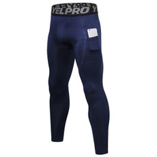 Running Training Sweat Wicking Stretch Tights With Pocket (Color:Navy Size:L)