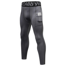 Running Training Sweat Wicking Stretch Tights With Pocket (Color:Grey Size:S)