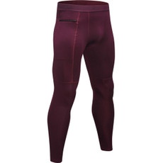 Zipper Pocket Fitness Running Training Sweat Wicking Quick Dry High Stretch Tights (Color:Wine Red Size:XXL)