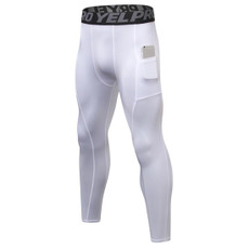 Running Training Sweat Wicking Stretch Tights With Pocket (Color:White Size:M)
