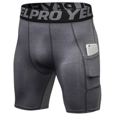 Sports Running Training Sweat Wicking Quick Drying Stretch Tight Shorts With Pocket (Color:Grey Size:L)