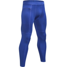 Zipper Pocket Fitness Running Training Sweat Wicking Quick Dry High Stretch Tights (Color:Blue Size:L)