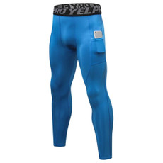 Running Training Sweat Wicking Stretch Tights With Pocket (Color:Blue Size:XL)