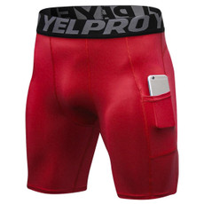 Sports Running Training Sweat Wicking Quick Drying Stretch Tight Shorts With Pocket (Color:Red Size:S)