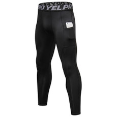 Running Training Sweat Wicking Stretch Tights With Pocket (Color:Black Size:XL)